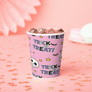 Süße rosa Skelette für Halloween Pappbecher