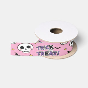 Süße rosa Skelette für Halloween Satinband