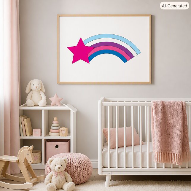 Süße rosa Stern Regenbogen Illustration Poster (A poster featuring a pink heart with a blue, purple and pink rainbow.)