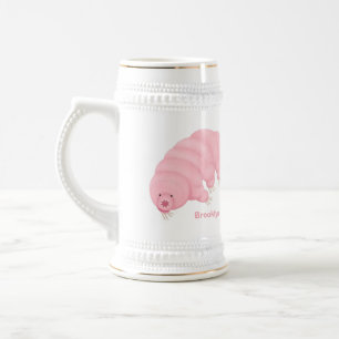 Süße rosa Tardigrad Wasserbär Cartoon Bierglas