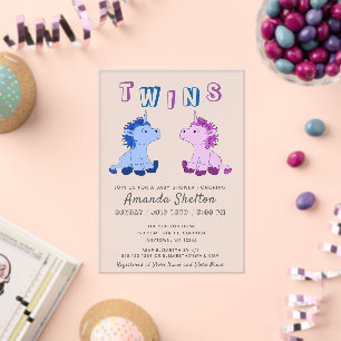 Süße rosa und blaue Einhorn-Zwillinge-Baby-Party Acryleinladungen