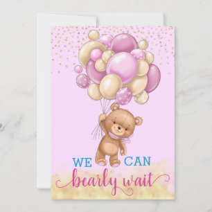Süße rosa und goldene Teddybär-Ballons Baby Shower Einladung