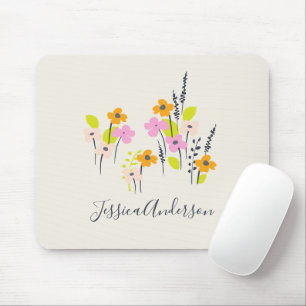 Süße rosa und grüne Blumen Personalisierter Name Mousepad