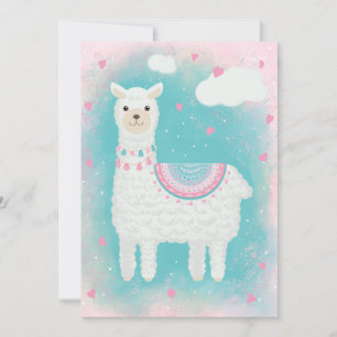 Süße rosa und mintfarbene Lama Feiertagskarte
