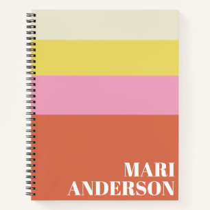 Süße rosa und orange Streifen Moderne Personalisie Notizbuch