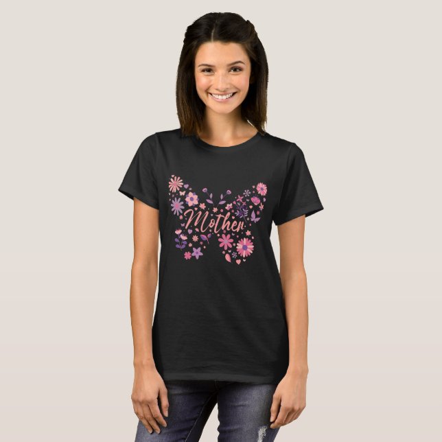 Süße rosa und violette Blumen-Mutter  T-Shirt (Vorne ganz)