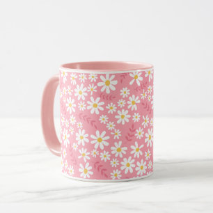 Süße rosa und weiße Gänseblümchen Blumen nahtloses Tasse