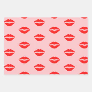 Süße rosa üppige rote Lippen Lippenstift Muster  Geschenkpapier Set