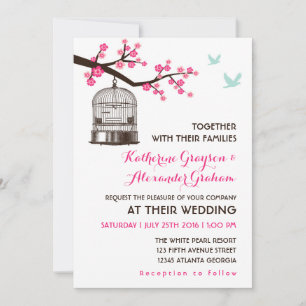 Süße rosa Vogelkäfig-Blumen-Hochzeitseinladung Einladung