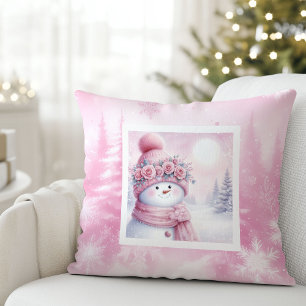 Süße rosa Wald Pinkmas Schneemann Kinderkissen Kissen