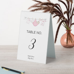 Süße rosa Wäscheleine Baby Shower Tischnummer  Tischaufsteller