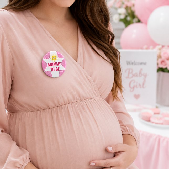 Süße rosa Wasserfarbe-Wolke-Mama-wird-Baby-Party Button (Von Creator hochgeladen)