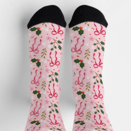 Süße rosa Weihnachtsstrümpfe mit Stechpalme Socken
