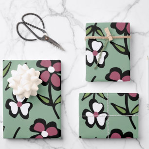 süße rosa weiße Blumenmuster Geschenkpapier Set