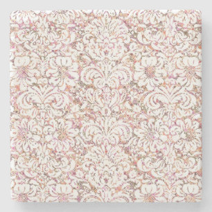Süße rosa weiße vintage Blumenmuster Steinuntersetzer