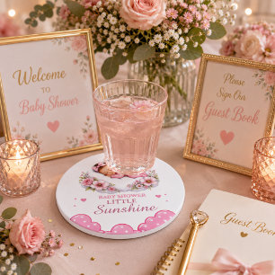 Süße rosa Wolken Little Sunshine Baby Girl Shower Runder Pappuntersetzer