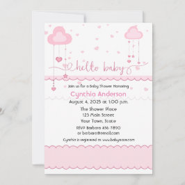 Süße rosa Wolken und Herz-Babyparty Einladung