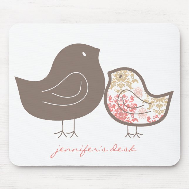Süße rosa wunderliche niedliche Damast-Küken Mousepad (Vorne)