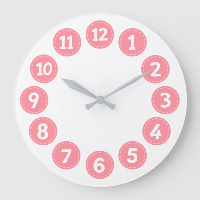 Süße rosa Zahlen Große Wanduhr (Vorderseite)