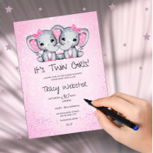 Süße, rosa Zwillingselefanten-Babyparty 