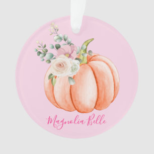 Süße rosafarbene Frühlingsblumen-Kürbis Namensschi Ornament