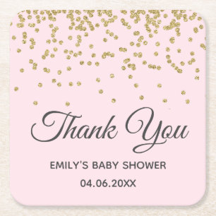 Süße roségoldene Glitter Dankeschön Baby Shower Rechteckiger Pappuntersetzer