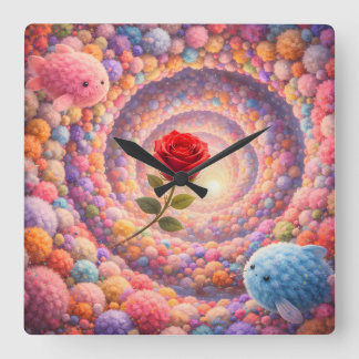 Süße Rosen-Fantasie-Kinderzimmer-Wanduhr-Dekor Quadratische Wanduhr