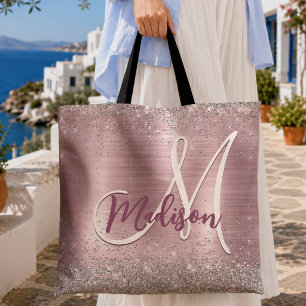 Süße Rosenschamrot Silber-Fauxglitter-Monogramm Tasche
