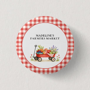Süße rote Aquarell-Bauernmarkt-Erstgeburtstag Button