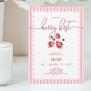 Süße rote Baby-Mädchen-Beere Erster 1. Geburtstag  Einladung