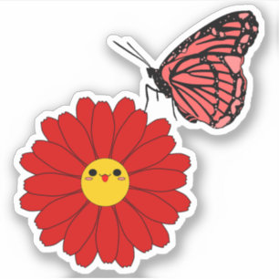 Süße rote Daisy mit Schmetterling Vinyl Aufkleber