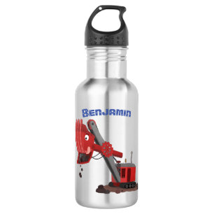 Süße rote Dampfschaufel Bagger Cartoon-Illustratio Edelstahlflasche