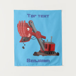 Süße rote Dampfschaufel Bagger Cartoon-Illustratio Wandteppich