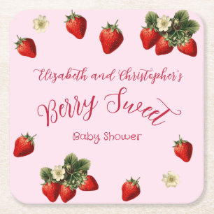 Süße Rote Erdbeeren Mädchen Baby Shower Rechteckiger Pappuntersetzer