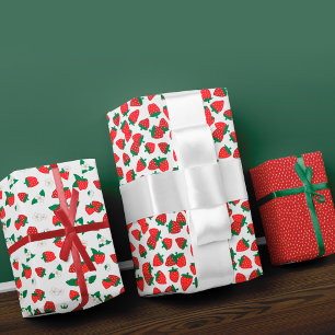 Süße rote Erdbeeren und weiße Blumen Muster Geschenkpapier Set
