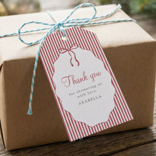 Süße rote gestreifte Schleife Baby Shower Danke Geschenkanhänger