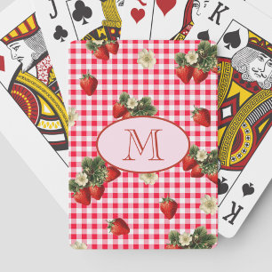 Süße rote Gingham-Erdbeeren mit individuellem Mono Spielkarten