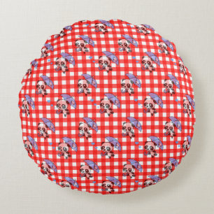 Süße rote Gingham-Karo-Muster Rundes Kissen