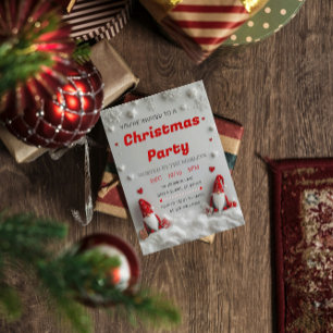 Süße rote Gnom-Weihnachtsfeier-Einladung Einladung