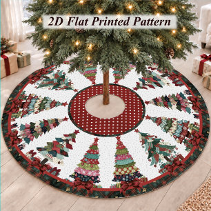 Süße rote grüne Patchwork-Weihnachtsbäume bedruckt Polyester Weihnachtsbaumdecke