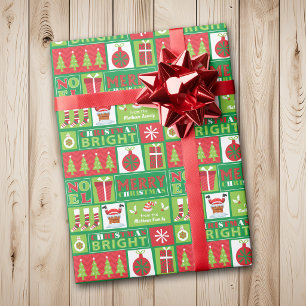 Süße rote grüne Weihnachtsbilder Collage Geschenkpapier
