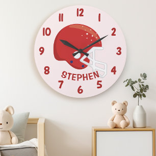 Süße rote Jungs-Fußballhelm-Wand im Schlafzimmer Große Wanduhr