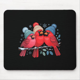 Süße Rote Kardinäle Mit Gestrickten Hüten Wintervo Mousepad