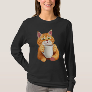 Süße rote Katze Kaffee Grafik Langarmshirt T-Shirt