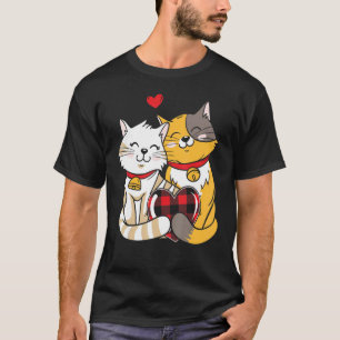 Süße rote Katze schwarzes Kätzchen Liebe Valentins T-Shirt