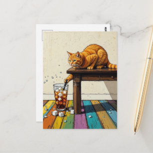 Süße rote Katze verschüttet das Eis Postkarte