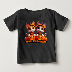 Süße rote Katzen in Hexenhüten Halloween-Kürbisse Baby T-shirt