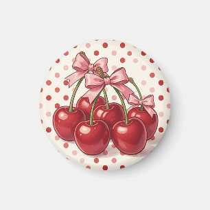 Süße rote Kirschen rosa Schleifen Retro-Punkte  Magnet
