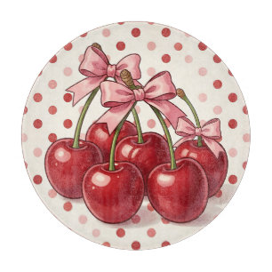 Süße rote Kirschen rosa Schleifen Retro-Punkte Schneidebrett