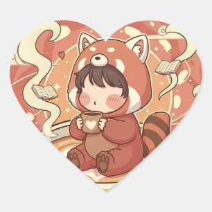 Süße rote Panda-Liebesherz-Sticker Herz-Aufkleber